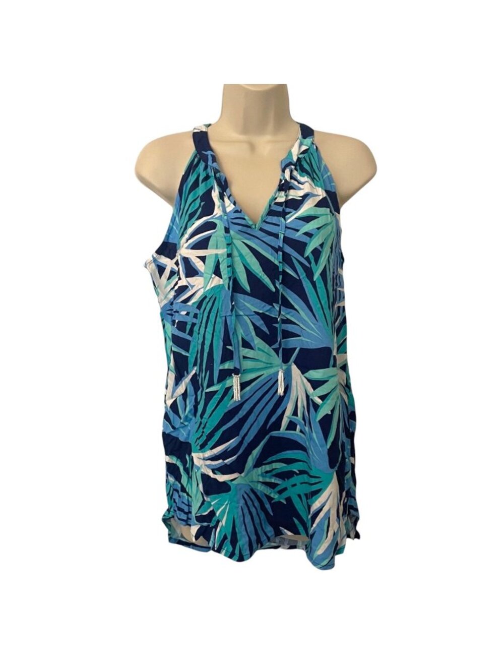 Escapada Carlie Top Womens Aegean Blue Seaglass Cabana Keyhole Sleeveless Size M